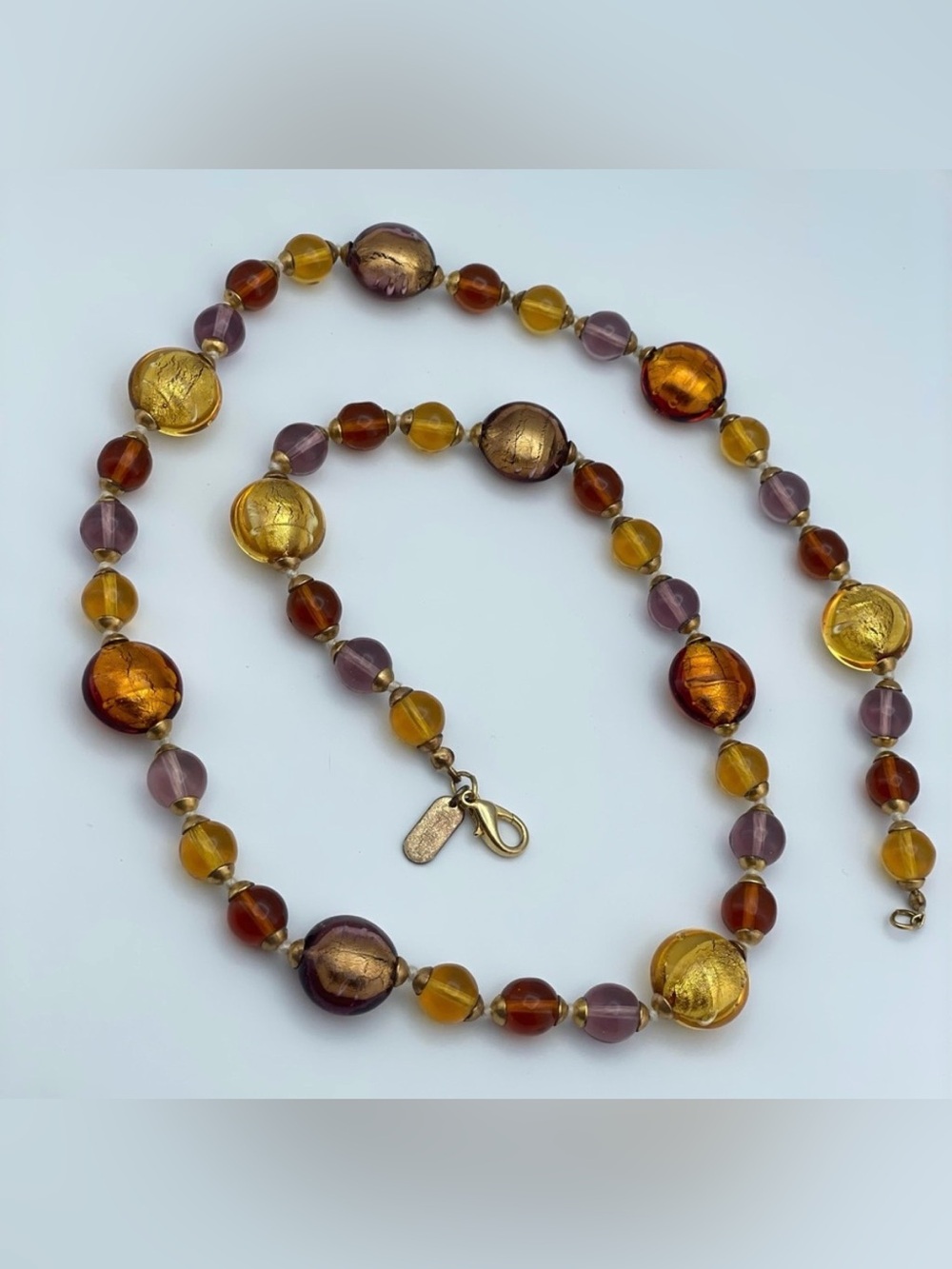 Stunning Hilary London Murano Glass Necklace & Bracelets Set, Fall Colors, 28”